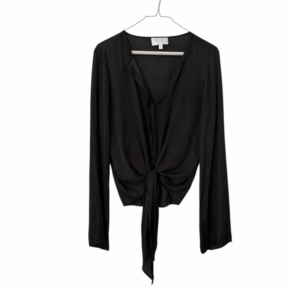 Alexis Black Long-Sleeve Tie-Front Blouse